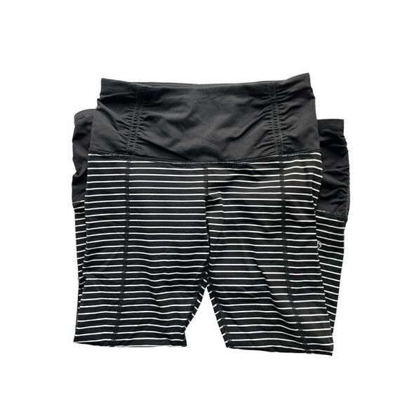 LULULEMON Runday Crop Leggings Parallel Stripe Black White Size 4 Zippers RARE - Picture 3 of 5